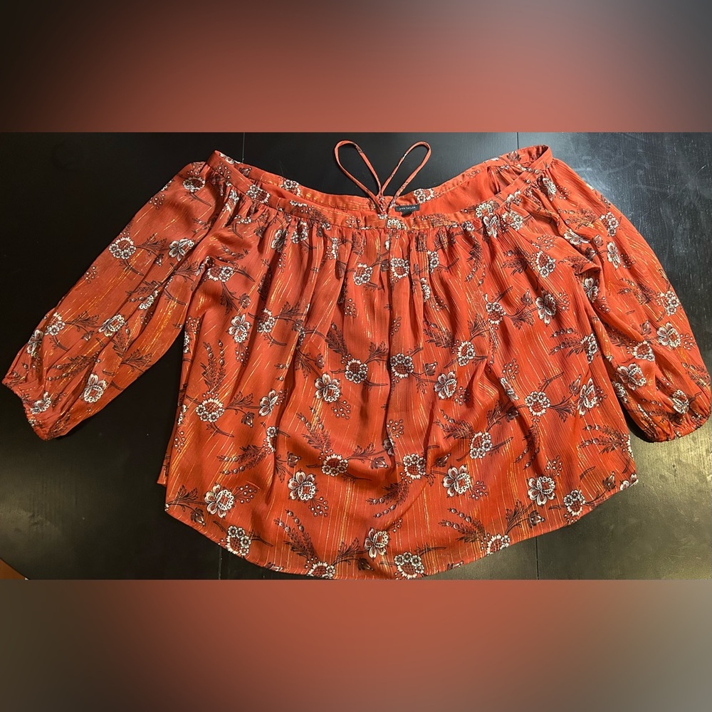 Ann Taylor Red Floral Strappy Off-the-Shoulder Top Size XL